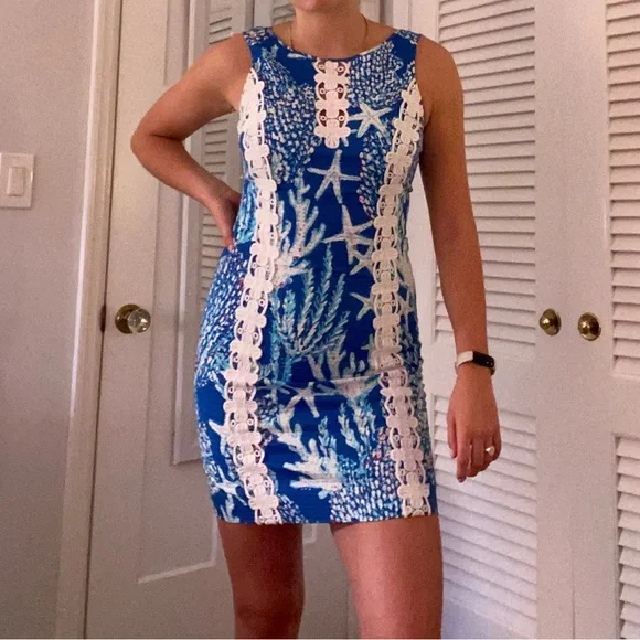 Lilly Pulitzer | Dresses | Lilly Pulitzer Dress In Coral Pattern Blue And  White Size 8 | Poshmark